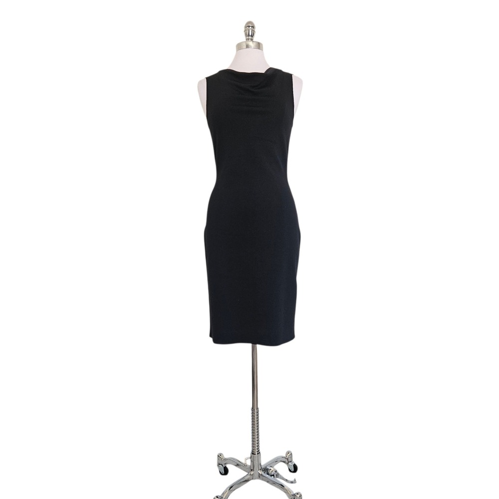 St.‎ John Black Wool Blend Cowl Neck Sleeveless Sheath Dress Size 4